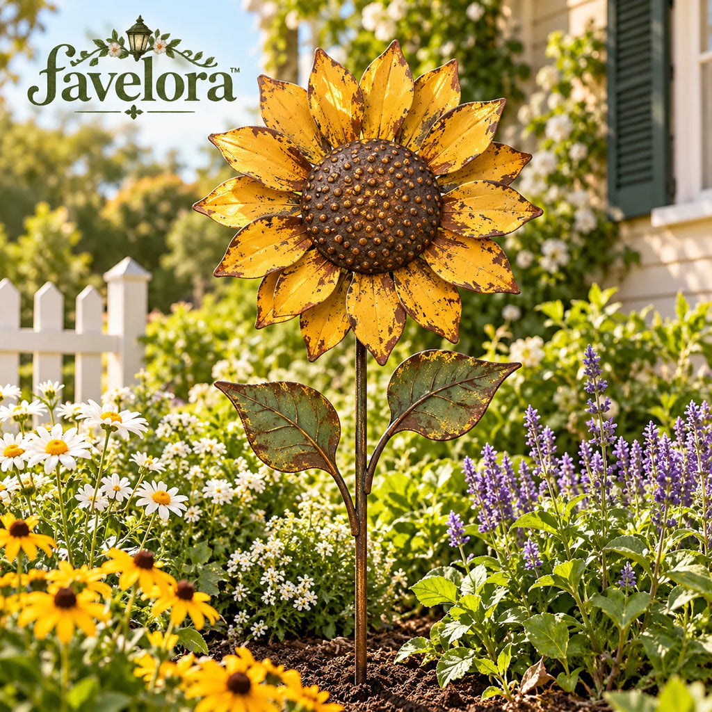 Vintage Sunflower Metal Garden Stake — view 1