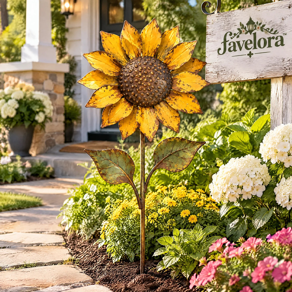Vintage Sunflower Metal Garden Stake — view 3