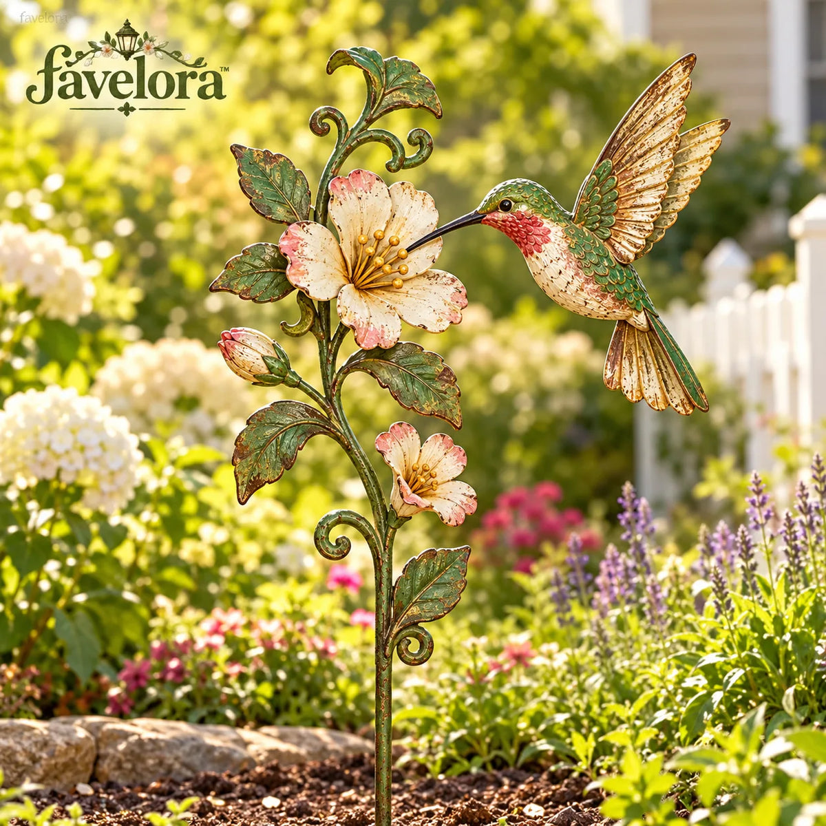 Hummingbird & Blossom Metal Garden Stake — view 1