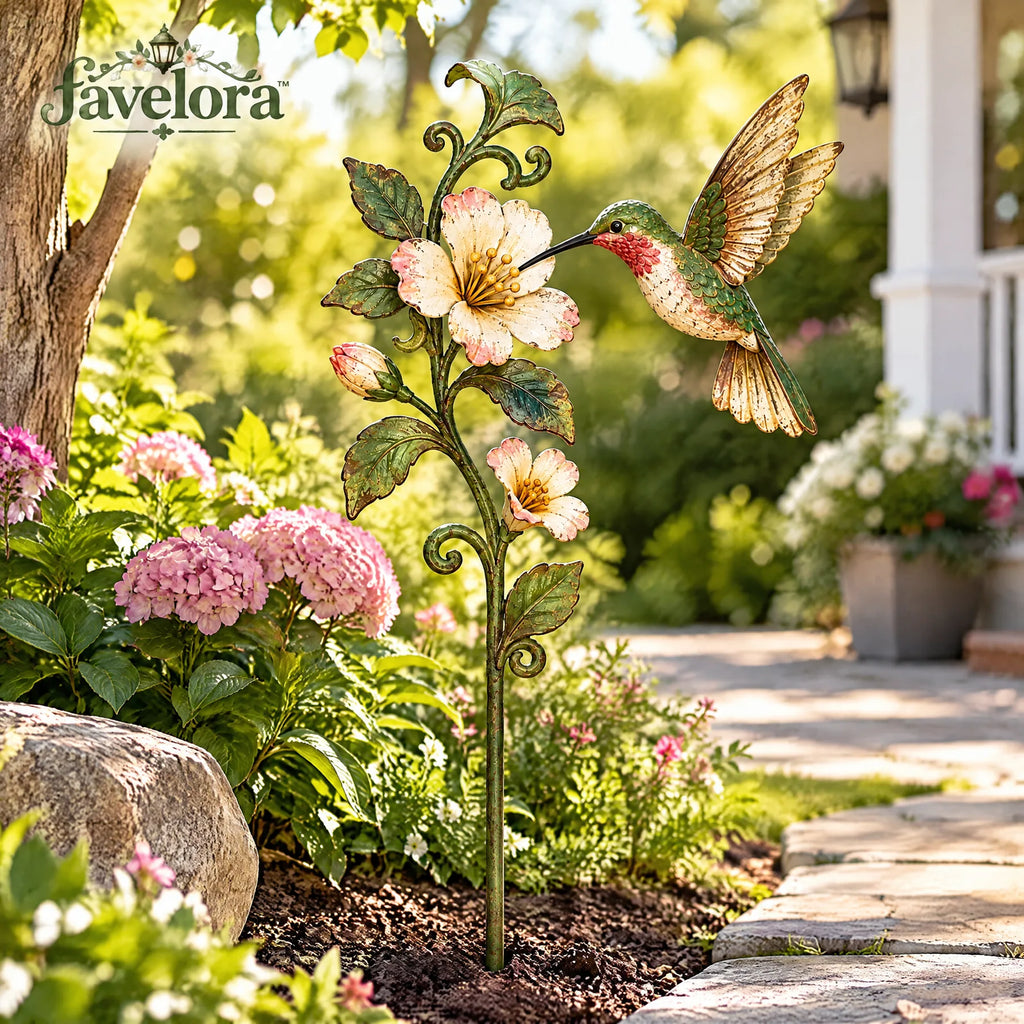 Hummingbird & Blossom Metal Garden Stake — view 4