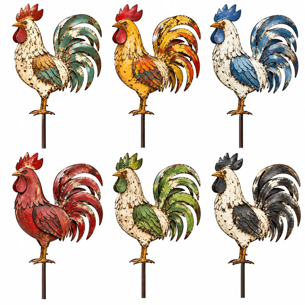 Rustic Rooster Metal Garden Stake — view 2