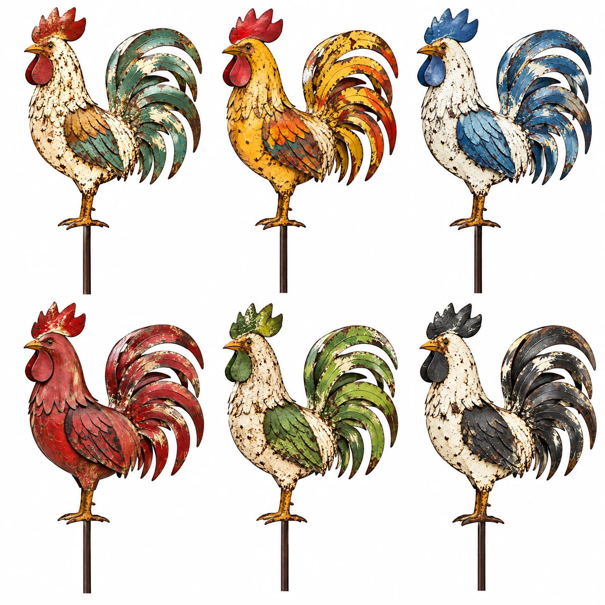 Rustic Rooster Metal Garden Stake — view 2