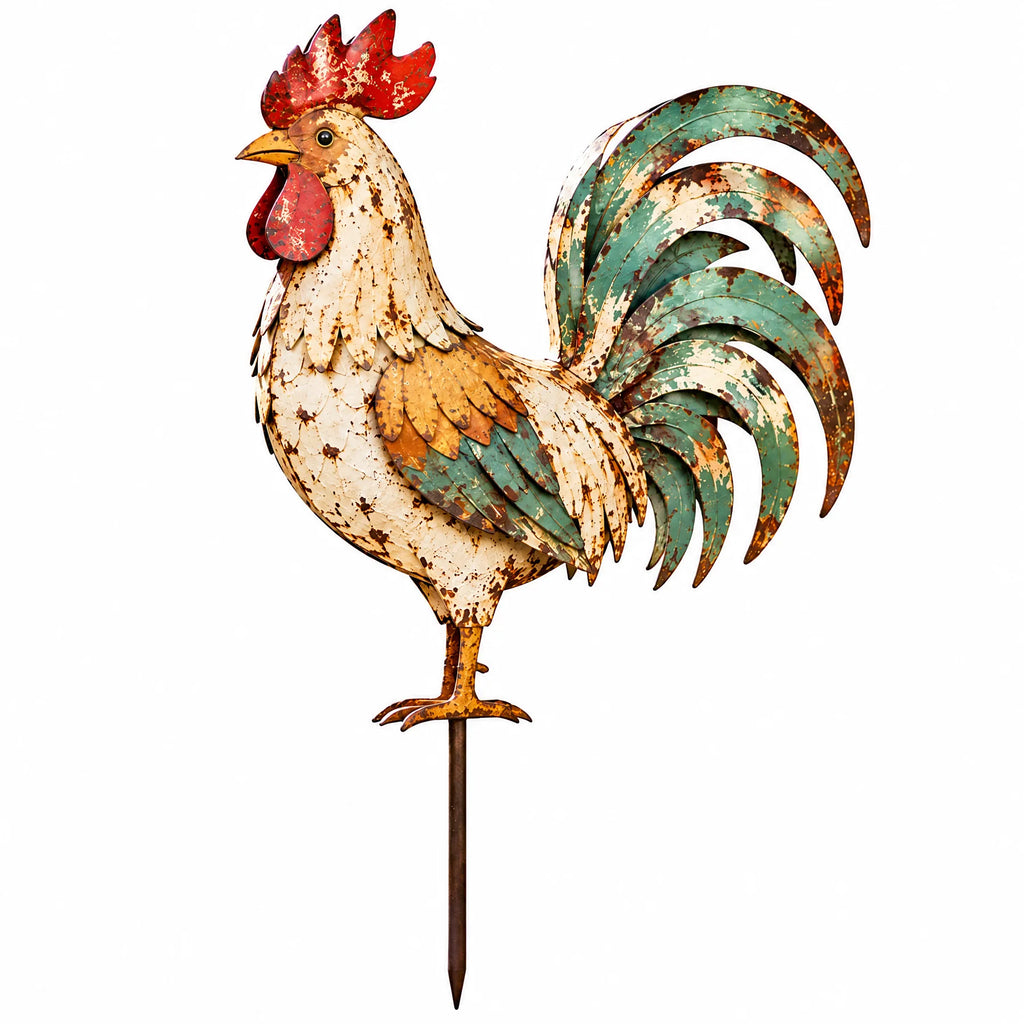 Rustic Rooster Metal Garden Stake — view 3