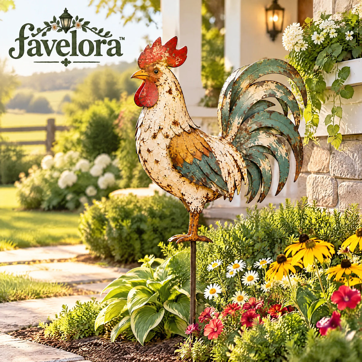 Rustic Rooster Metal Garden Stake — view 4