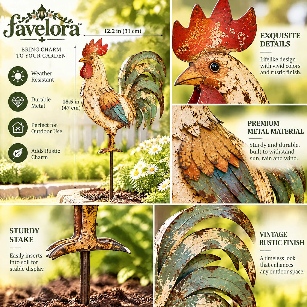 Rustic Rooster Metal Garden Stake — view 5