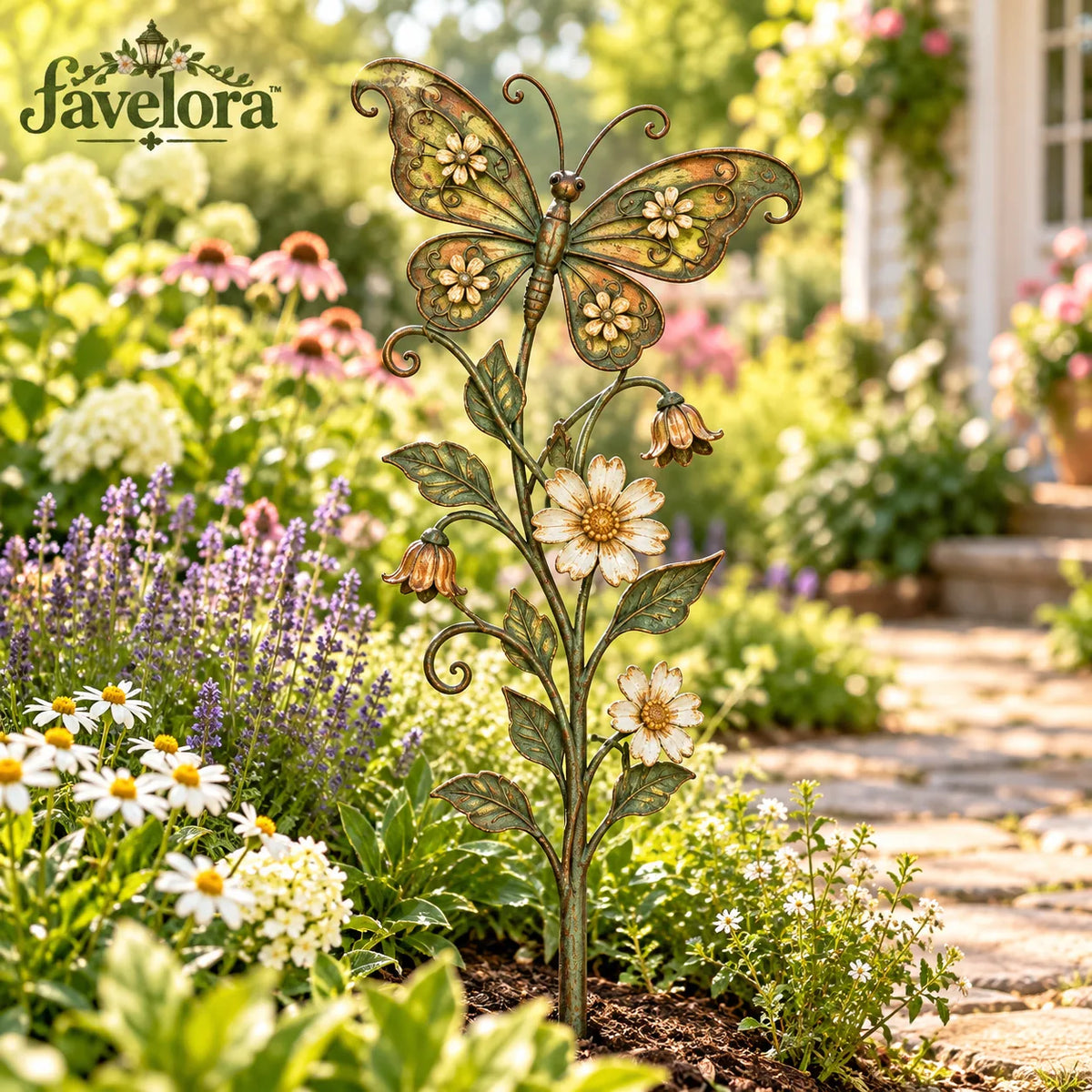 Vintage Butterfly Floral Garden Stake — view 1