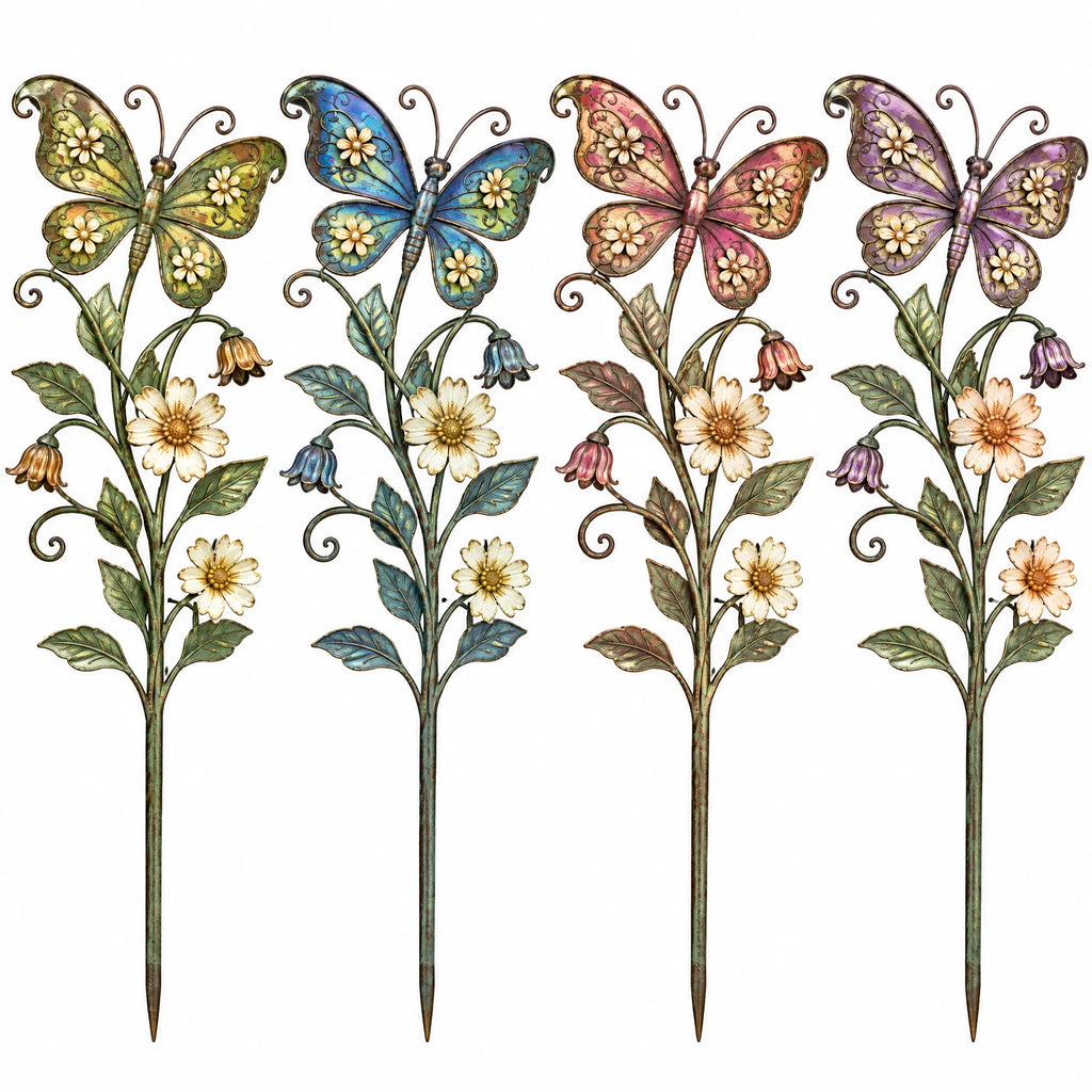 Vintage Butterfly Floral Garden Stake — view 2