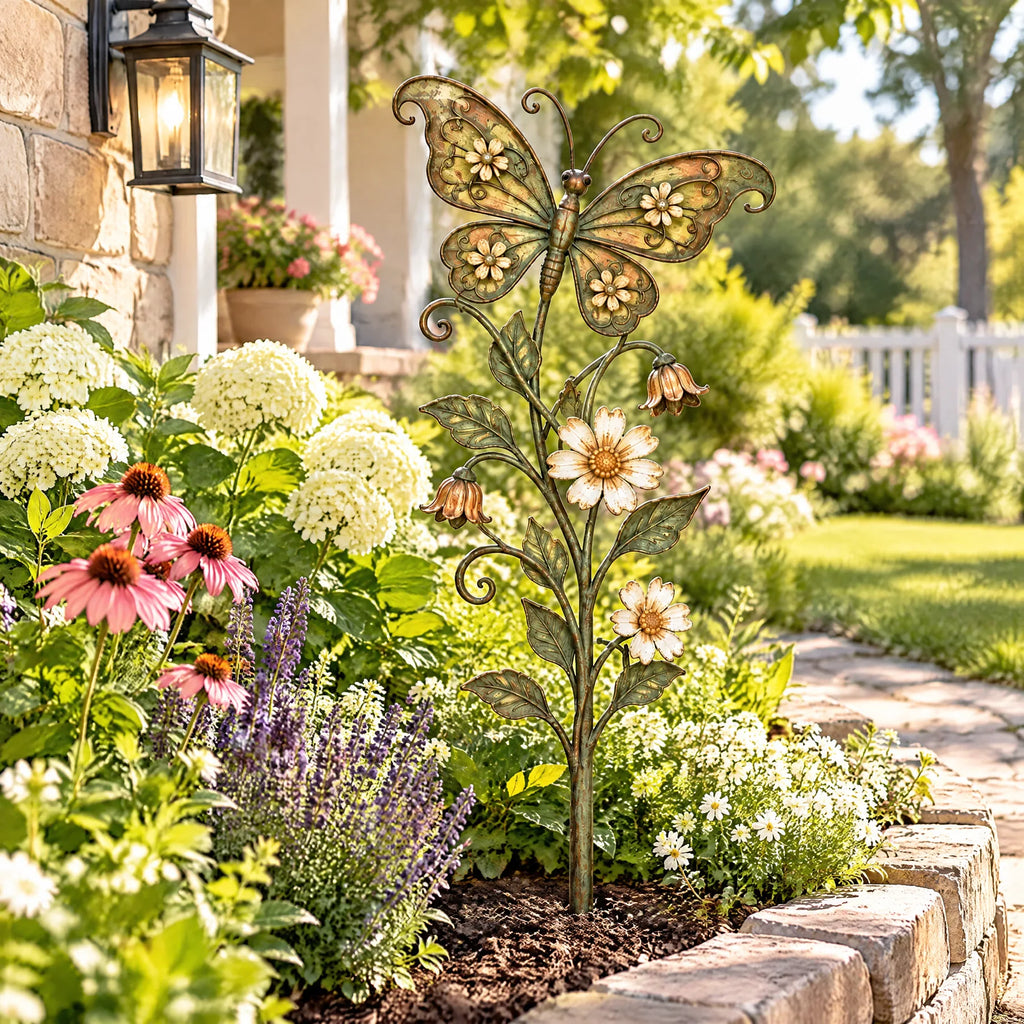 Vintage Butterfly Floral Garden Stake — view 3