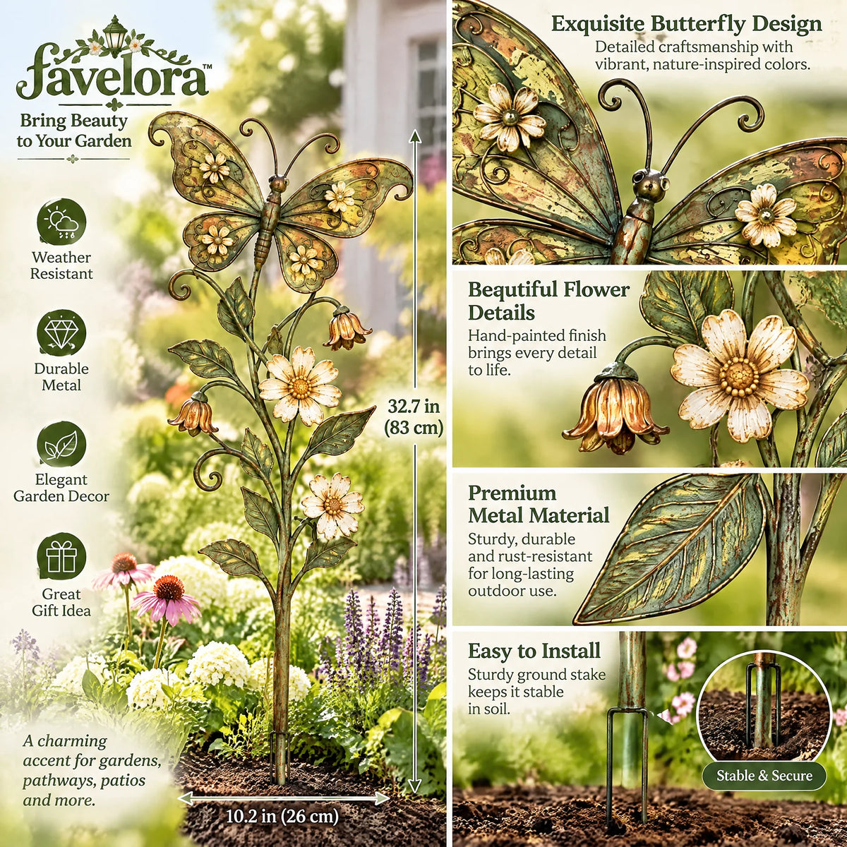 Vintage Butterfly Floral Garden Stake — view 5