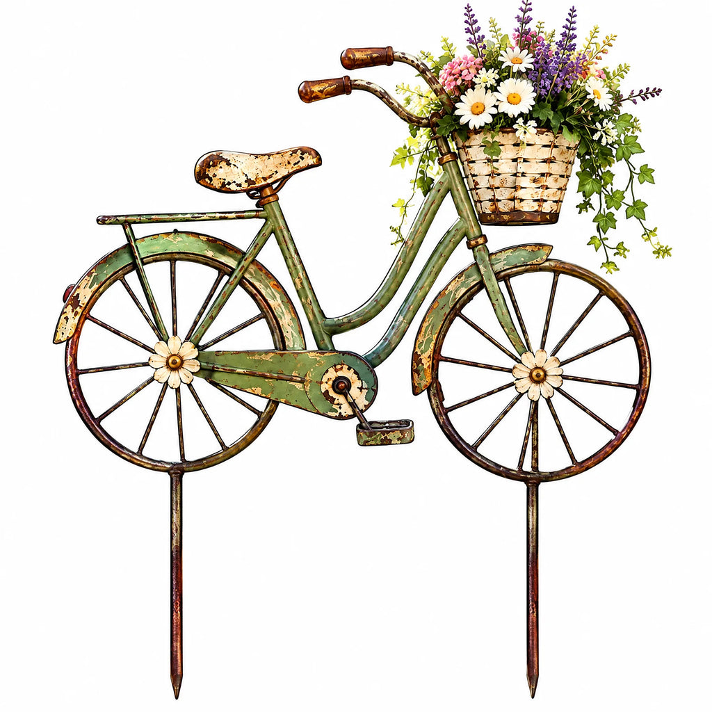 Vintage Bicycle Flower Basket Garden Stake — view 2