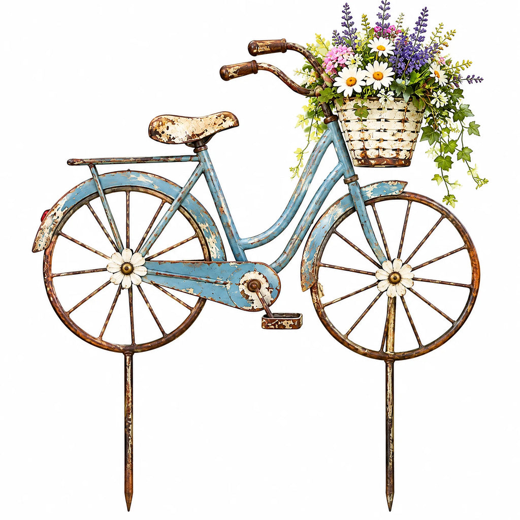 Vintage Bicycle Flower Basket Garden Stake — view 4