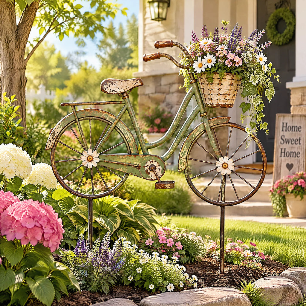Vintage Bicycle Flower Basket Garden Stake — view 5