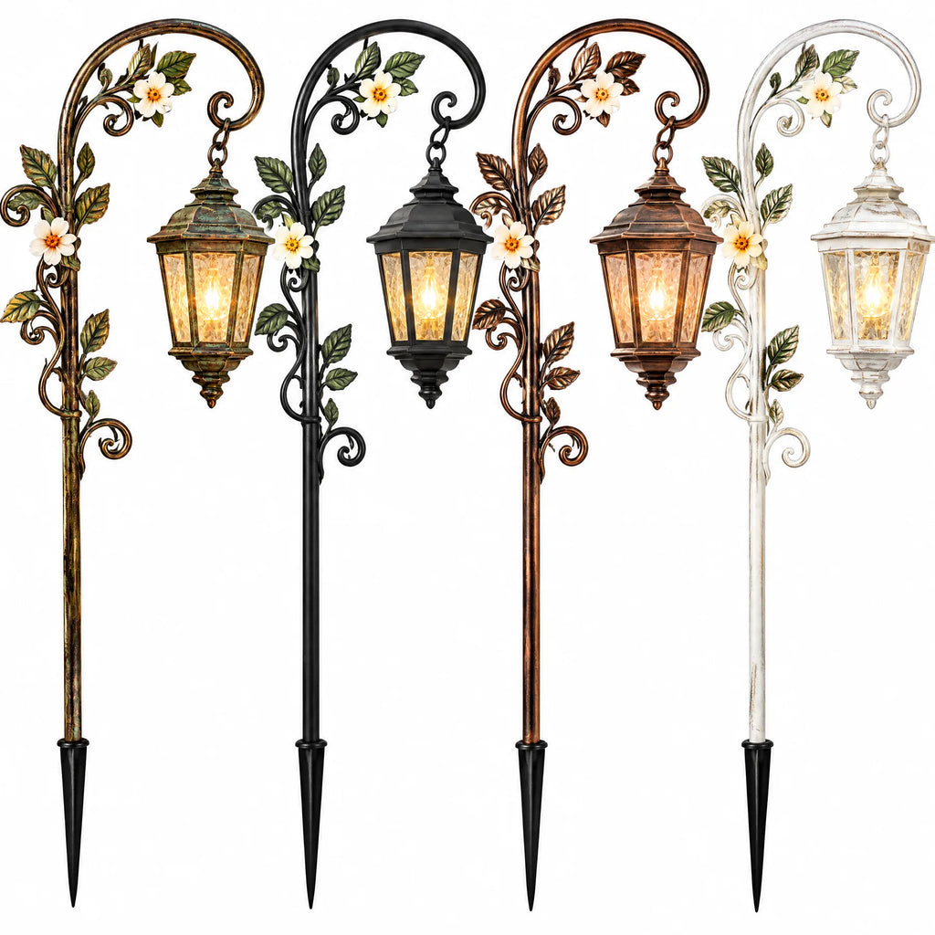 Vintage Floral Shepherd Hook Garden Lantern — view 2