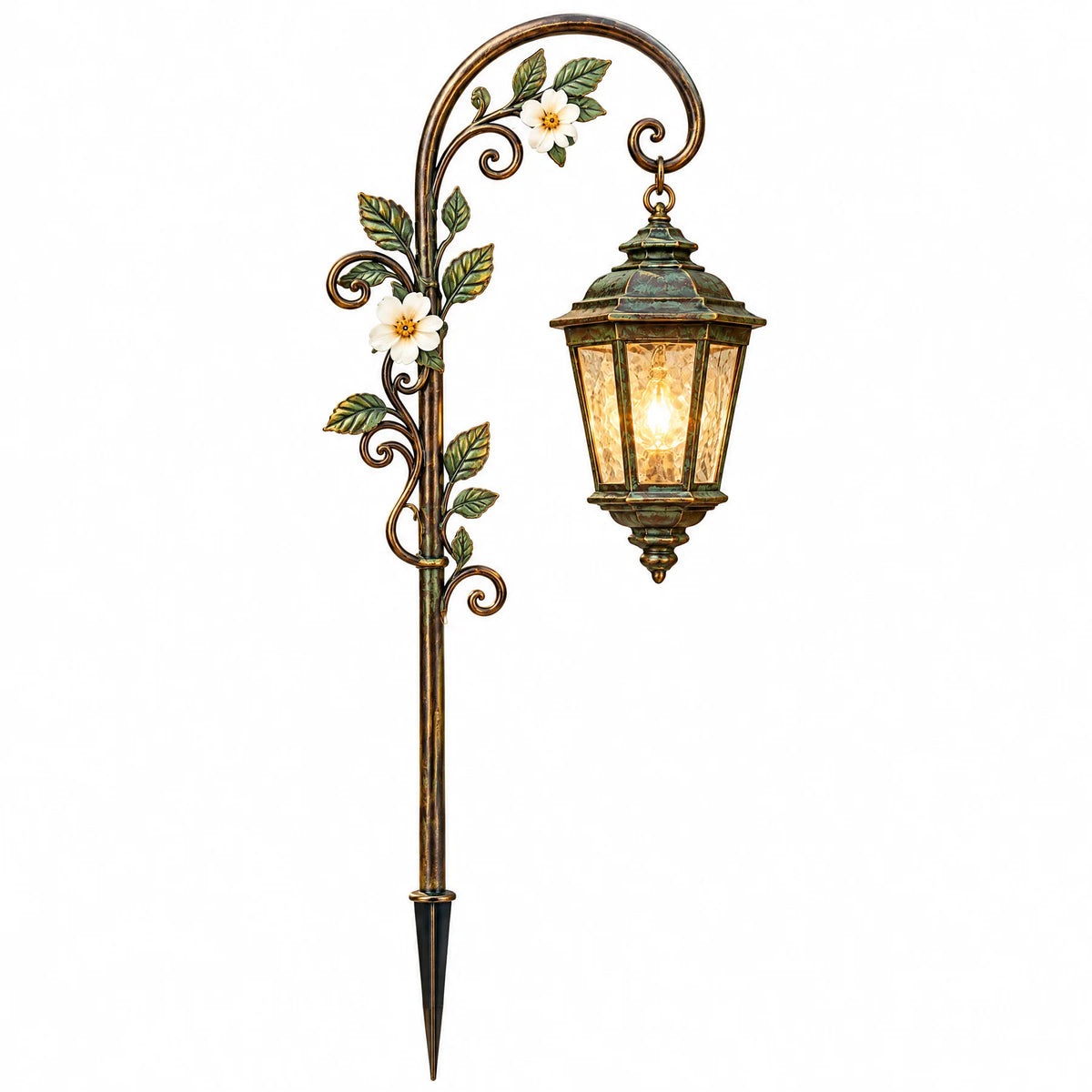 Vintage Floral Shepherd Hook Garden Lantern — view 3