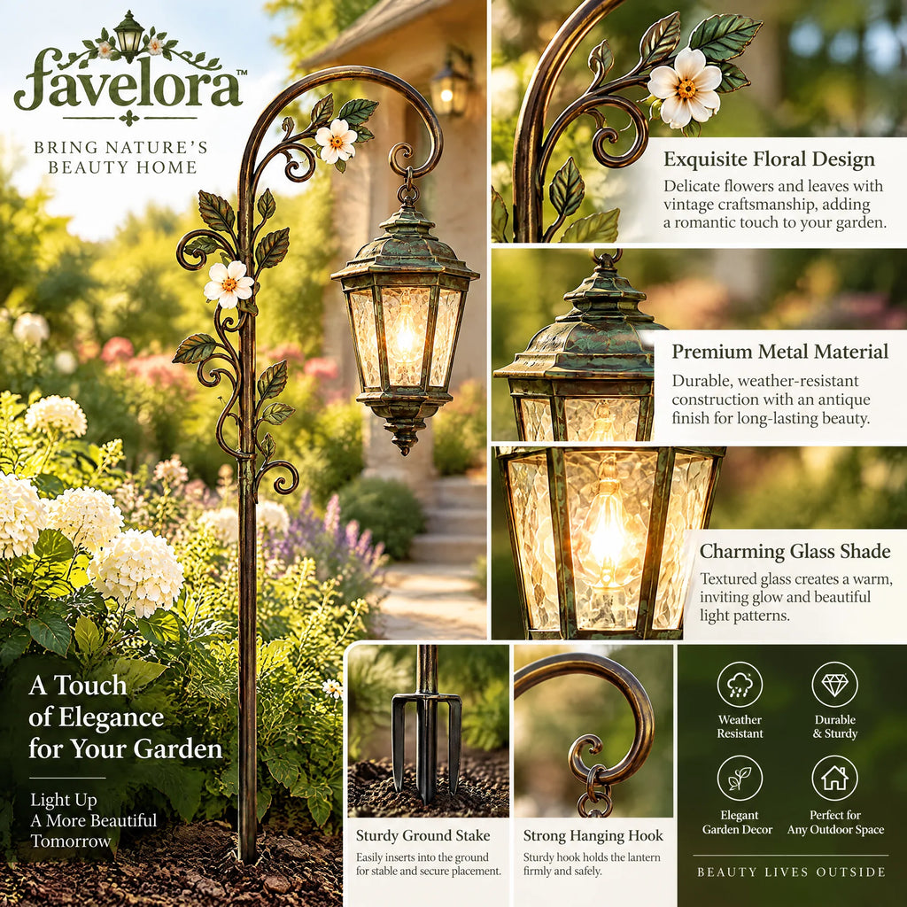 Vintage Floral Shepherd Hook Garden Lantern — view 5