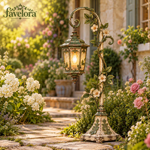 Floral Scrollwork Freestanding Garden Lantern — view 1
