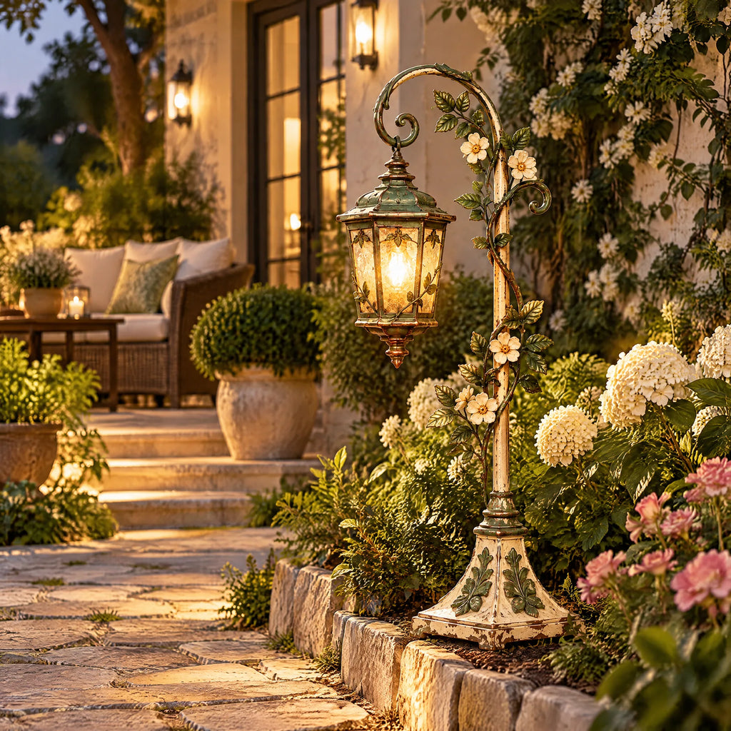Floral Scrollwork Freestanding Garden Lantern — view 4