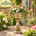 Vintage Pedestal Urn Planter with Scroll Handles — view 1