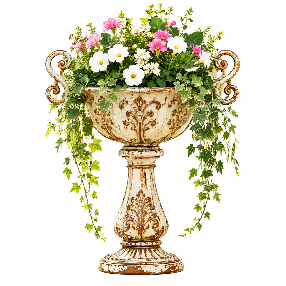 Vintage Pedestal Urn Planter with Scroll Handles — view 2