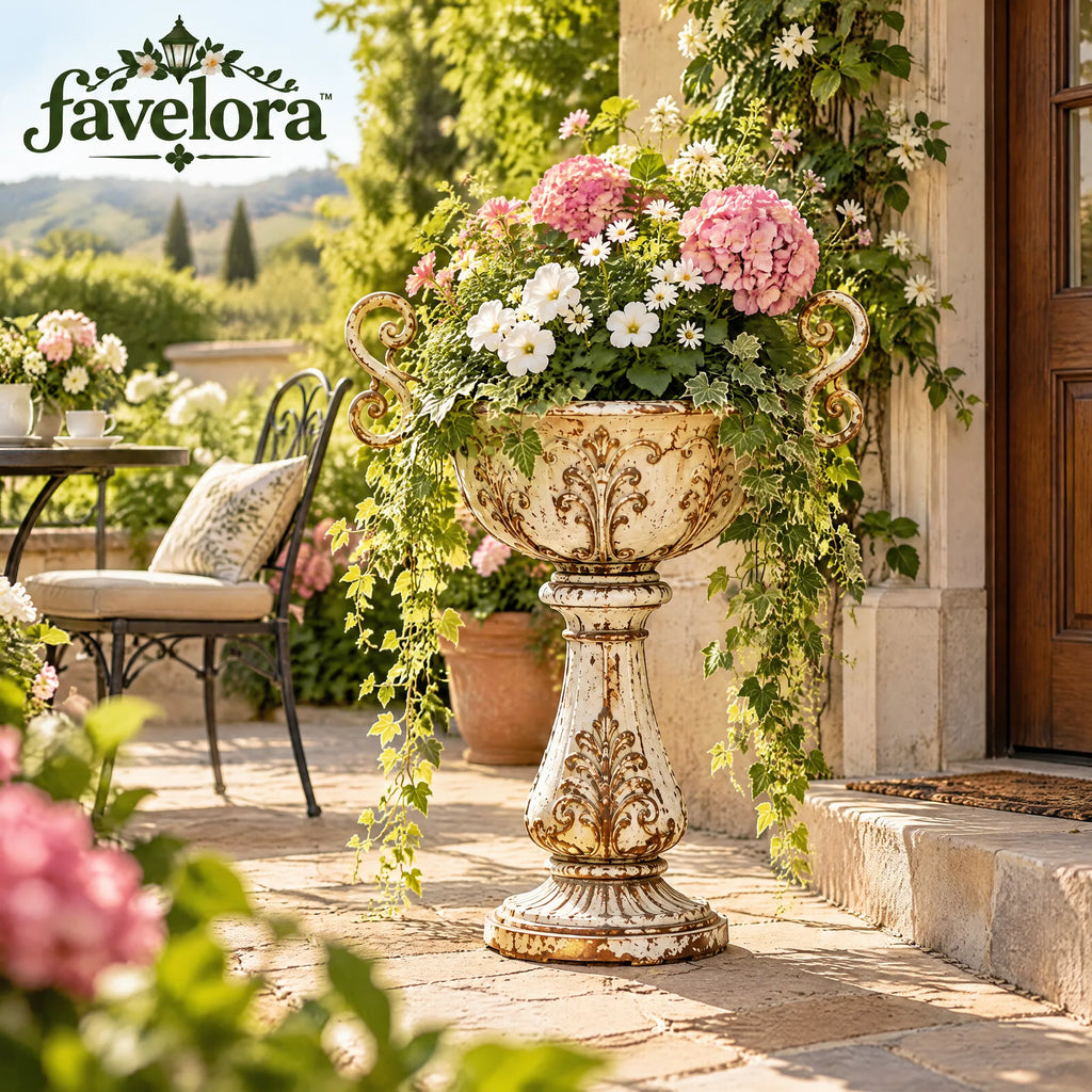 Vintage Pedestal Urn Planter with Scroll Handles — view 4