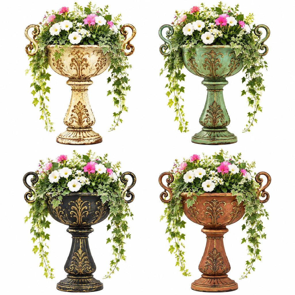 Vintage Pedestal Urn Planter with Scroll Handles — view 5