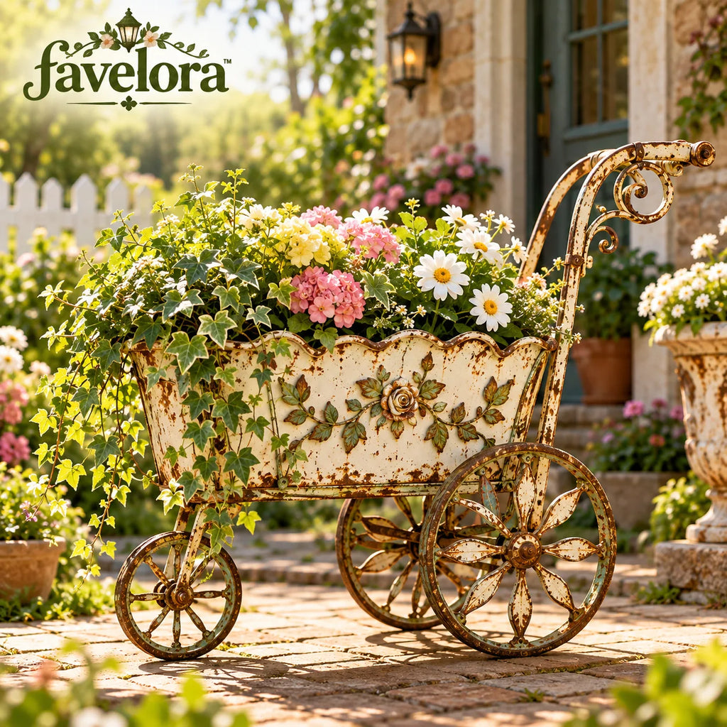 Rustic Floral Garden Cart Planter — view 1