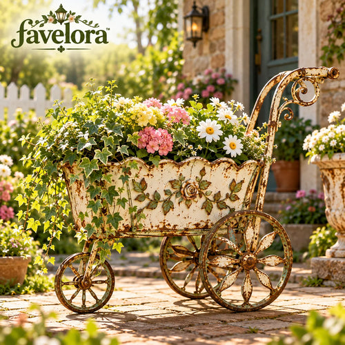 Rustic Floral Garden Cart Planter — view 1