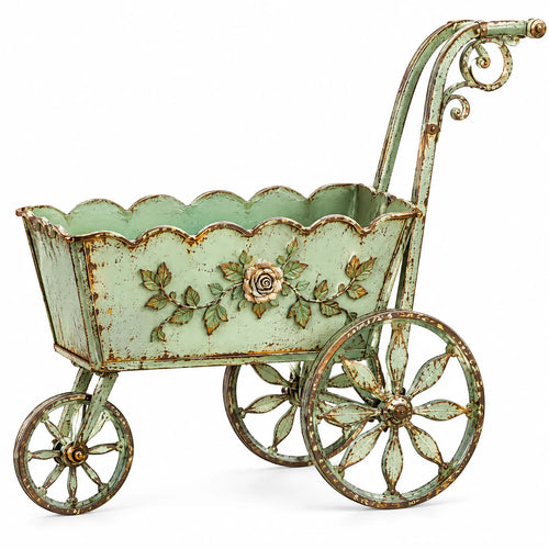 Rustic Floral Garden Cart Planter — view 2