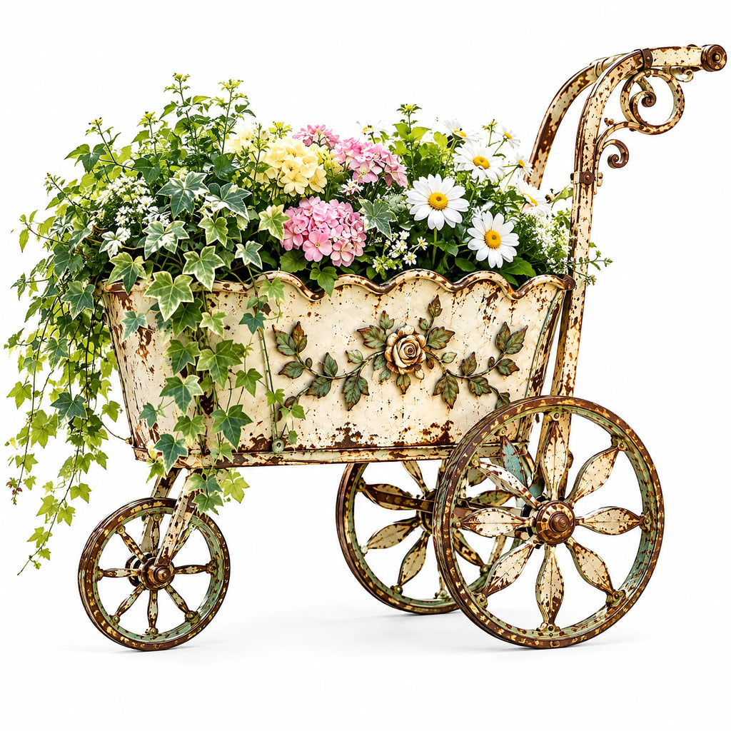 Rustic Floral Garden Cart Planter — view 4