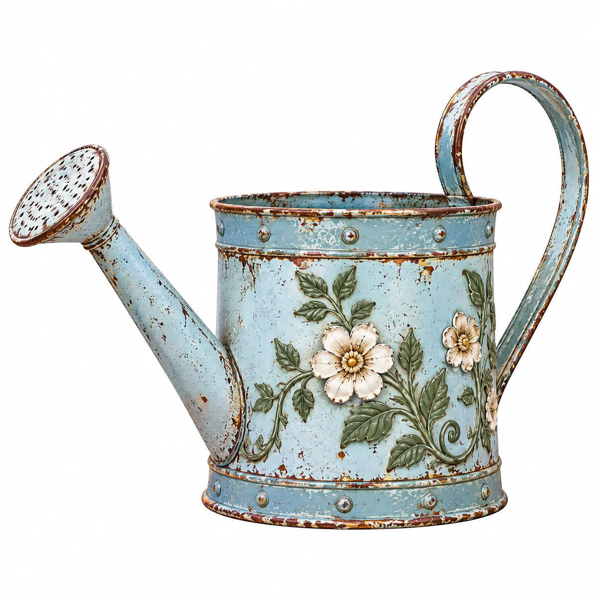 Vintage Floral Watering Can Planter — view 2
