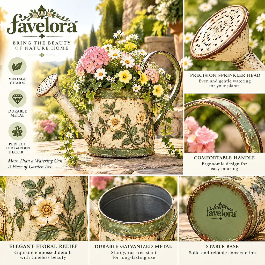 Vintage Floral Watering Can Planter — view 3