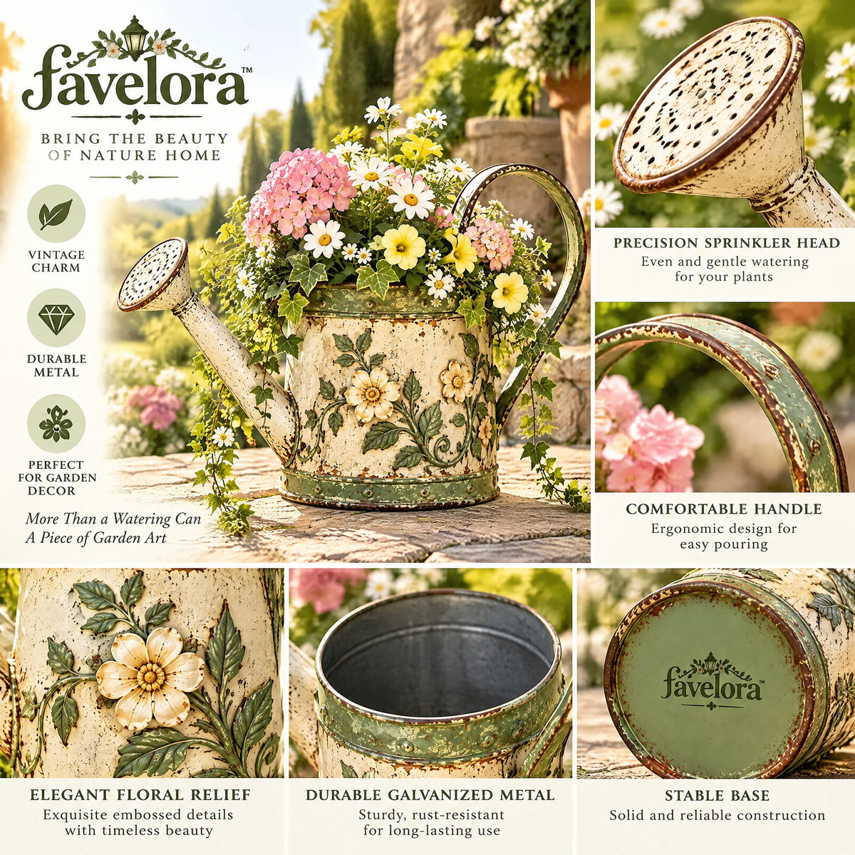 Vintage Floral Watering Can Planter — view 3