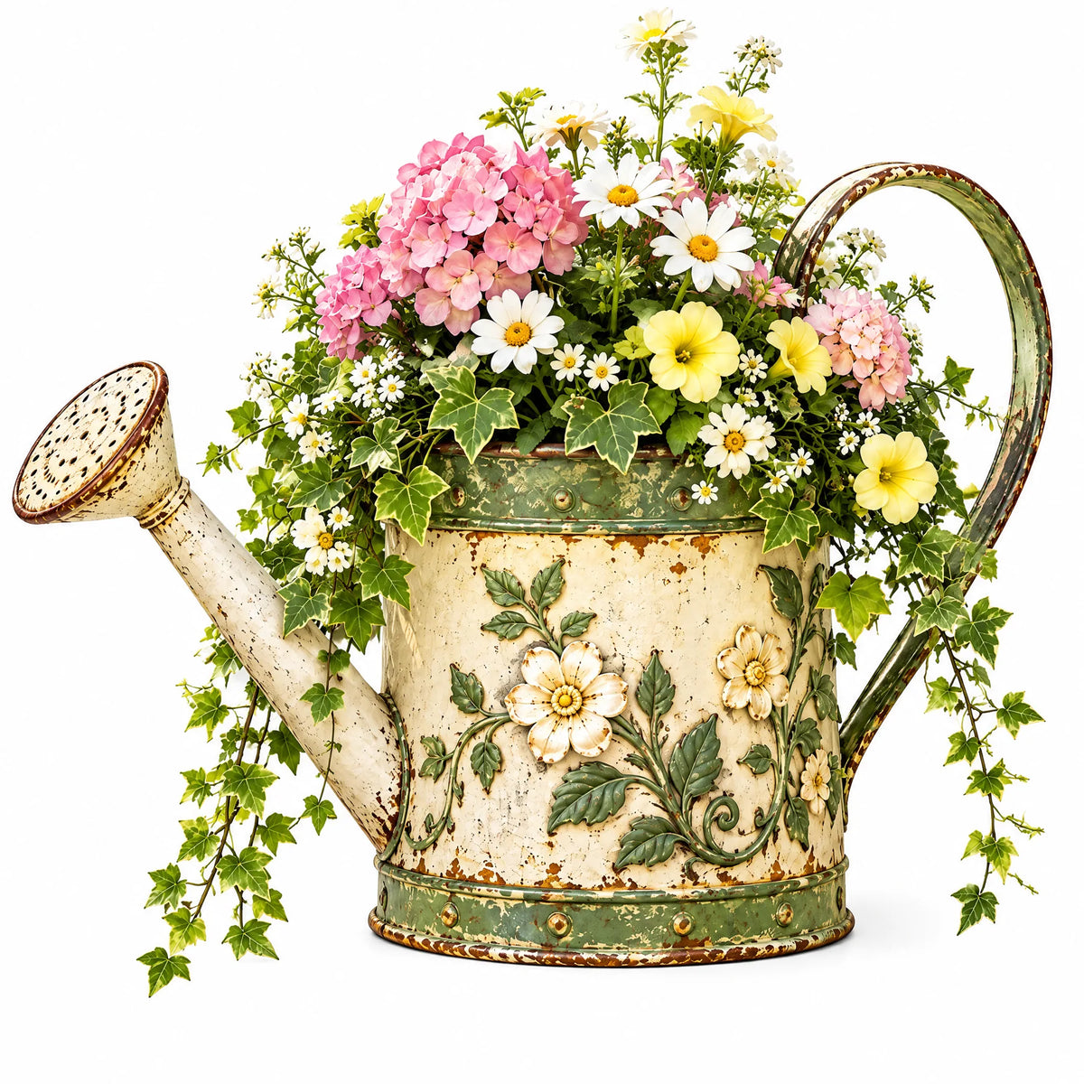 Vintage Floral Watering Can Planter — view 4
