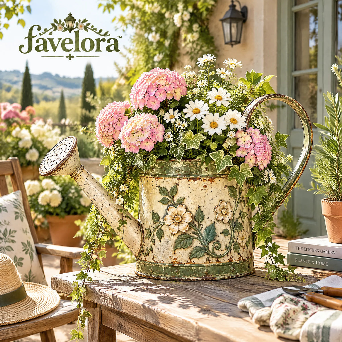 Vintage Floral Watering Can Planter — view 5